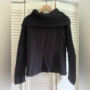 Talbots Black Cowl Neck Sweater with Ribbed Texture